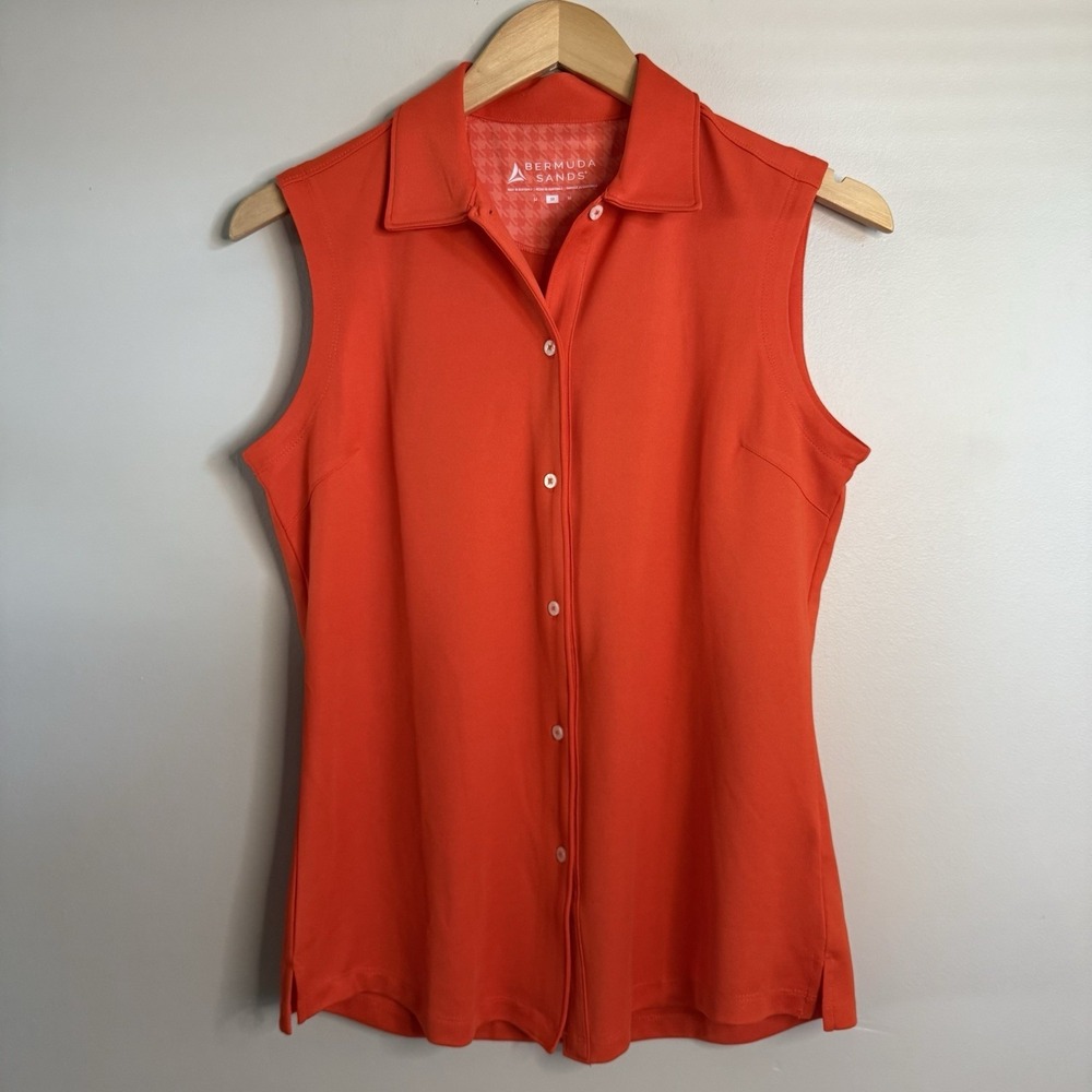 Bermuda Sands Women's Athletic Polo Shirt M Orange Solid UPF 50+ Golf Athletic
